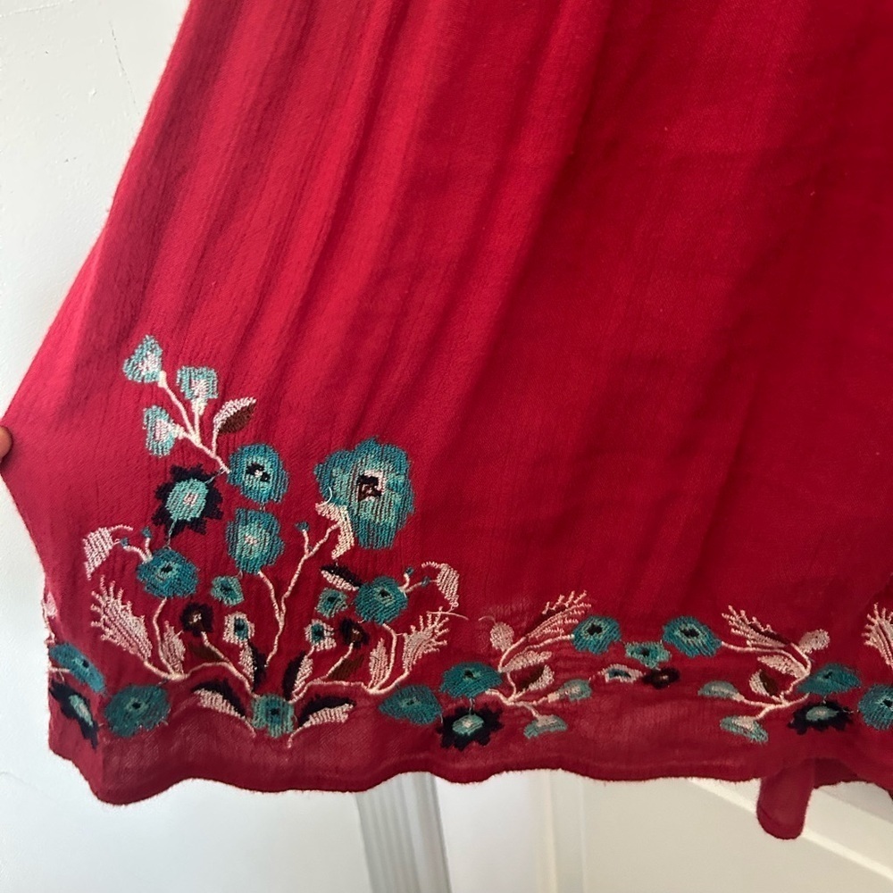 Free People Red Embroidered Te Amo Mini Dress size medium Flare sleeve bohemian - Picture 13 of 14